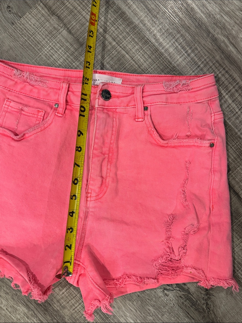 High-Rise Distressed Pink Women's Denim Shorts - Picture 4 of 7